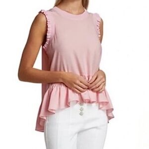 NEW CINQ A SEPT LT’D ED Lenora Womens Silk Ruffled Peplum Top Pink Sz XS/S NWT